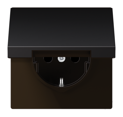 Розетка JUNG LS METAL, скрытый монтаж, с заземлением, с крышкой, антрацит