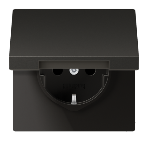 Розетка JUNG LS METAL, скрытый монтаж, с заземлением, с крышкой, антрацит