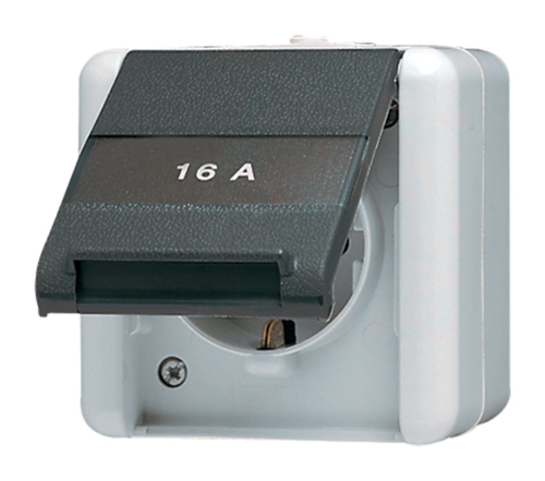 Розетка JUNG WG800, скрытый монтаж, с заземлением, со шторками, серый