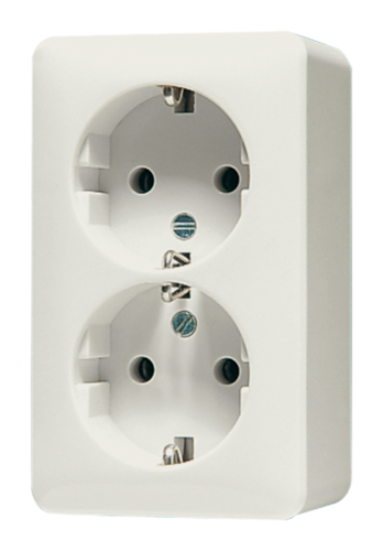 Розетка двухместная JUNG AP600, открытый монтаж, с заземлением, слоновая кость